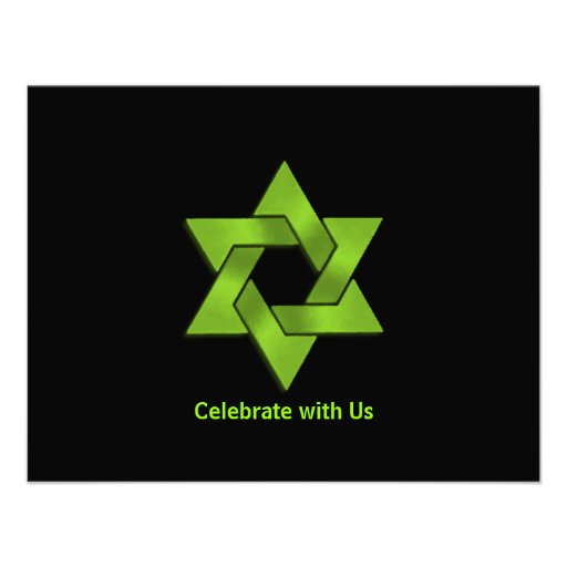 Bar Mitzvah Lime Green on Black Star of David RSVP Personalized Invitations