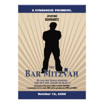 Bar Mitzvah Movie Star Invitation in Navy Tan invitations