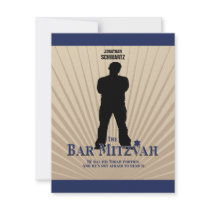 Bar Mitzvah Movie Star Reply Card in Navy Tan Invite
