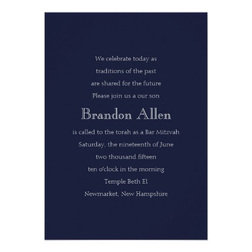 Bar Mitzvah Navy and Silver Stripe Star of David Custom Invites