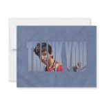 Bar Mitzvah Photo Thank You Card2 in Blue Crinkled Personalized Invites