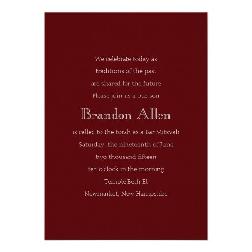 Bar Mitzvah Red and Silver Stripe Star of David Custom Invite