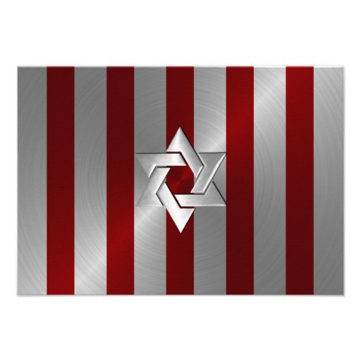 Bar Mitzvah Red and Silver Stripe with Star Personalized Announcement