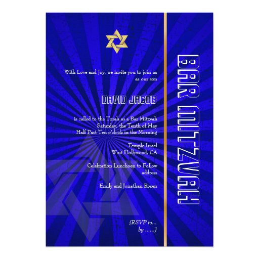Bar Mitzvah/royal blue/gold Personalized Invite