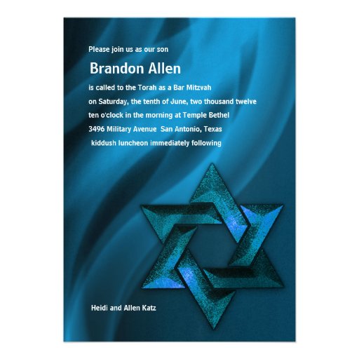 Bar Mitzvah Teal Eternal Star of David Personalized Announcements