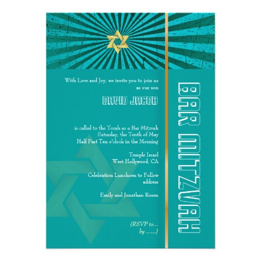 Bar Mitzvah/teal/gold Personalized Invites