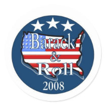 barack and roll round sticker