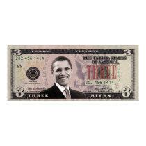 Barack Obama $3 Bill Poster posters