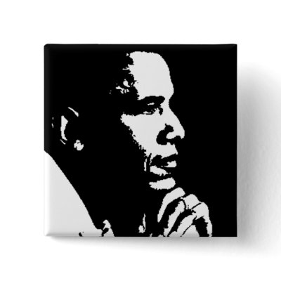 Barack Obama Black & White Profile Button by JuJuGarden