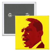 Barack Obama Portrait Button in Red on Yellow