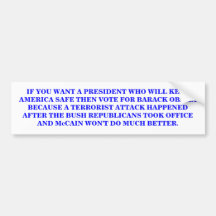 BARACK OBAMA WILL KEEP AMERICA SAFE. BUMPER STICKER