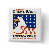 BARACK OBAMA WINS! PINBACK BUTTON
