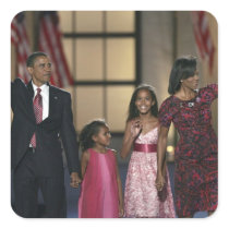 Barak Obama family wave at the last night of Sticker
