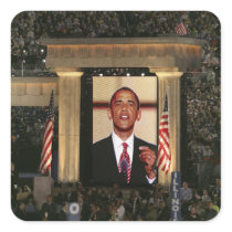 Barak Obama speaks at the last night of the Square Stickers