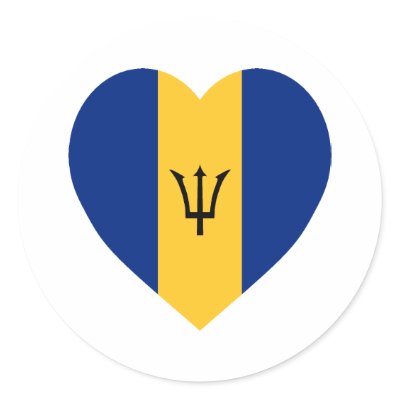 Barbados Flag Heart Round Sticker by Vexillophile
