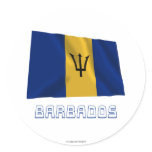 Barbados Waving Flag with Name Round Stickers