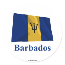 Barbados Waving Flag with Name Round Sticker