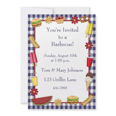 Barbecue Picnic Border Blue Custom Invites by StarStock