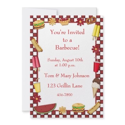 Barbecue Picnic Border Red Personalized Invite by StarStock