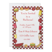 Barbecue Picnic Border Red Personalized Invite