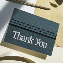 Barbed Wire Fence Biker Thank You Card, Blue