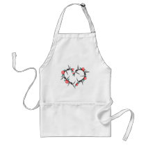 barbed wire heart & roses apron