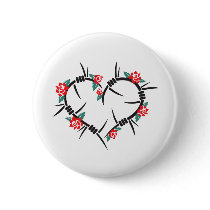 barbed wire heart & roses buttons