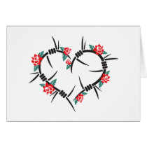 barbed wire heart & roses greeting cards