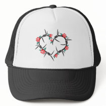 barbed wire heart & roses trucker hats