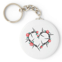 barbed wire heart & roses keychain