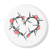 barbed wire heart & roses fridge magnet