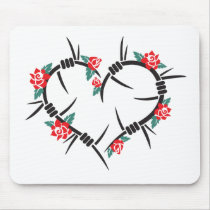 barbed wire heart & roses mousepad