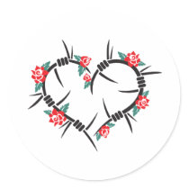barbed wire heart & roses sticker