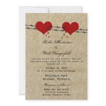 Barbed Wire Hearts Tattoo Biker Wedding Invite
