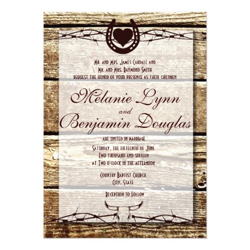 Barbed Wire Horseshoe Rustic Wedding Invitation