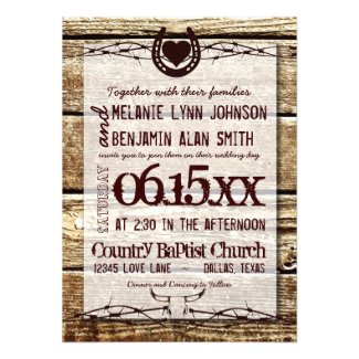 Barbed Wire Horseshoe Rustic Wedding Invitation Barbed Wire Horseshoe Rustic Wedding Invitation
