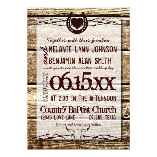 Barbed Wire Horseshoe Rustic Wedding Invitation