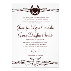 Barbed Wire Horseshoe Western Wedding Invitation Custom Announcement