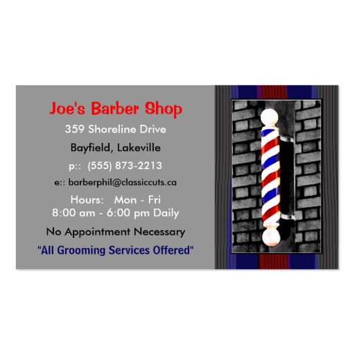 Barber / Men's Hair Stylist Business Cards (front side)