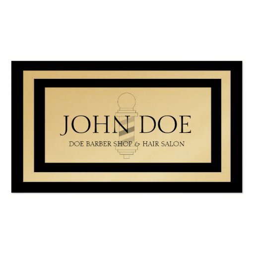 Barber Pole Hair Stylist Black Borders Gold Paper Business Card Template