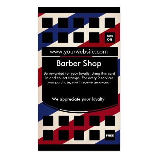 Barber Shop Loyalty Business Card Punch Card (back side)