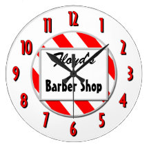 Barber Shop Red White Custom Retro Clock