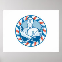 Barber With Clipper Hair Cutter and Scissors Posters