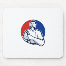 Barber With Hair Clipper Front Circle Retro Mouse Mat