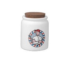 Barber With Scissors and Comb Cartoon Candy Jars