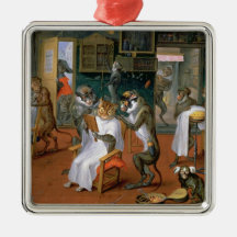 Barber's shop with Monkeys and Cats Ornament