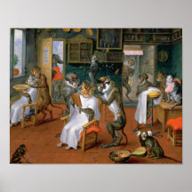 Barber's shop with Monkeys and Cats Print