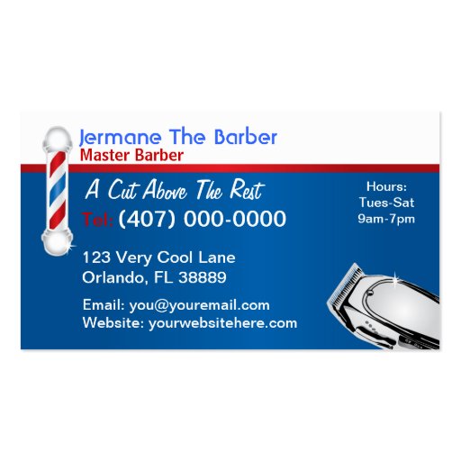Barbershop Business Card (Barber pole and clippers (front side)