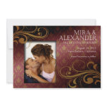 Barbizon Damask Scroll - dk rose|gold Wedding Personalized Announcements