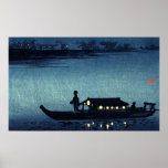 Barca japonesa iluminada por la luna poster